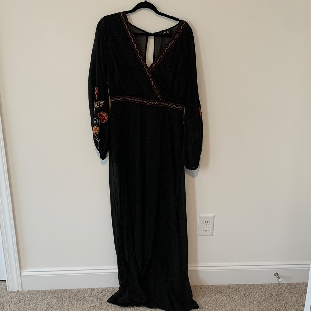 fab'rik Black Long Sleeve jumpsuit lined medium  with Embroidery
